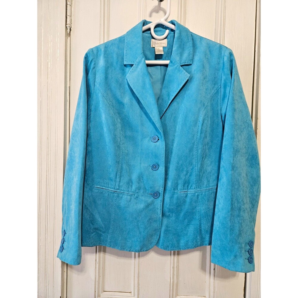 Vintage Studio Works Teal Faux Suede Blazer Jacket Three Button Boho Western 14